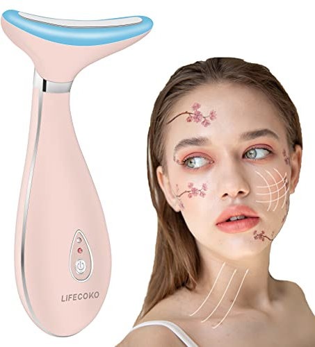 LiFECOKO Massaggiatore Viso, Massaggiatore di Bellezza per il Viso e il Collo, 45℃ Massaggiatore Viso Antirughe per il rassodamento e il lifting del viso, Ricaricabile USB Portatile - Rosa