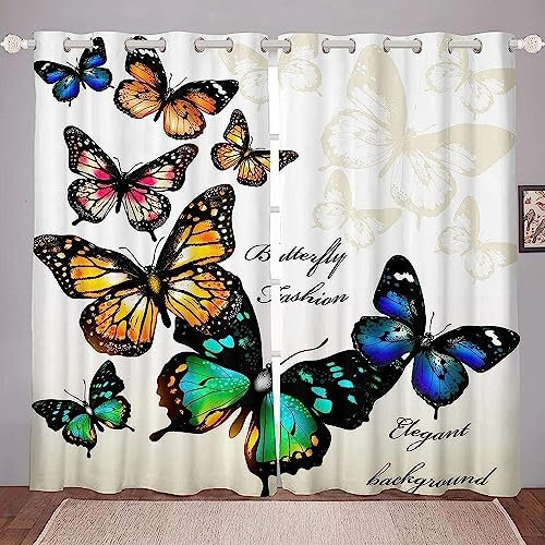Blickdicht Blackout Vorhang Mit Ösen Schalldämmend Gardinen Polyester 3D Bedruckt Schöner Bunter Schmetterling Für Wohnzimmer Schlafzimmer Kinder Oder Babyzimmer 183 X 214 cm (B X H) - Verdunkelungsv