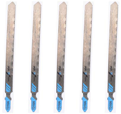 5pcs Jigsaw Blades Set for Wood Plastic Metal T Shank 5” Length 1.2mm Pitch | High Speed Steel T318A Fast Cutting
