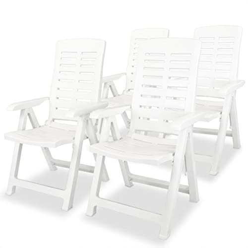 puraday Garten-Liegestühle 4 STK. Kunststoff Weiß 60x61x108 cm Plastik Gartenstuhl Balkonstuhl Campingstuhl Klappbar Gartensessel Klappsessel Terrassenstühle für Terrasse Garten