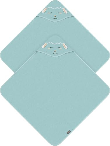 normani Baby Kapuzentuch Frottee Wickeltuch Kapuzenhandtuch aus 100% Bio-Baumwolle in 80x80 cm - Badetuch für kleine Kinder Farbe 2 x Hellblau