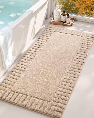COLOR&GEOMETRY Badeteppiche rutschfest Waschbar Absorbierende Badvorleger Weiche Badezimmerteppich, Badematte für Badezimmerboden, Dusche, Badewanne, Waschküche, Khaki, 60 x 110 cm