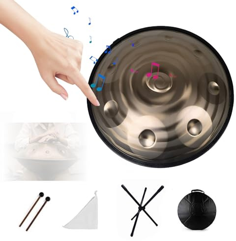 Handpan Trommel, 55 cm/21,6 Zoll Edelstahl Handpan Trommeln für Erwachsene und Kinder, Handpan Trommelinstrument mit Handtrommelständer und Tasche 9-Tones I
