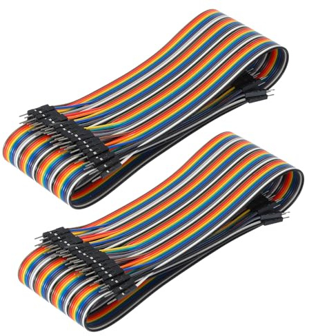 sourcing map Male to Male 40Pin Breadboard Jumper Wire 2.54mm Pitch Ribbon Cable 50cm Long Electronics Breadboard Ribbon Cables for Breadboard Electronic Projects Pack of 2