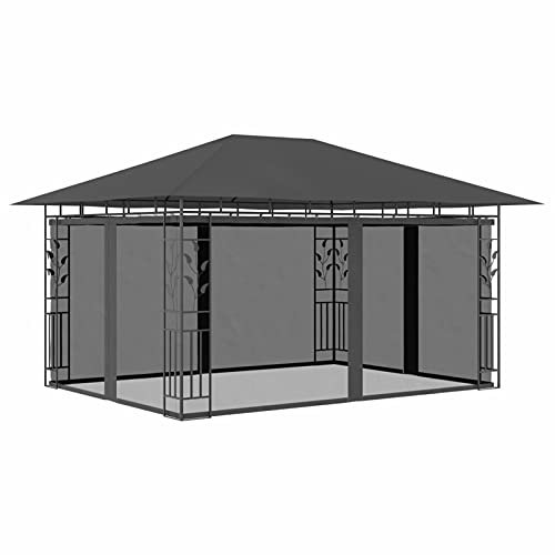 ShCuShan Pavillon mit Moskitonetz Gartenzelt Pavillon Garten Pavillon Garten Pavillion Wetterfest 4x3x2,73 m Anthrazit 180 g/m²
