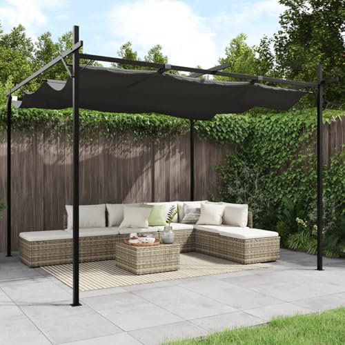 Homgoday Décoration de meubles, pergola avec toit rétractable, anthracite, 295 x 292 x 230 cm, meubles d'intérieur/extérieur pour salon bureau