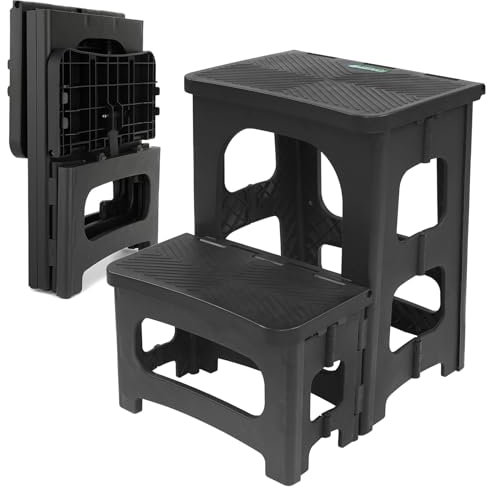 Folding 2-Step Stool for Adults Kids Non-Slip Collapsible Portable Step Stool for Kitchen Home Toilet Bedroom Office Bathroom Rv,Holds 300 Lbs(Black)