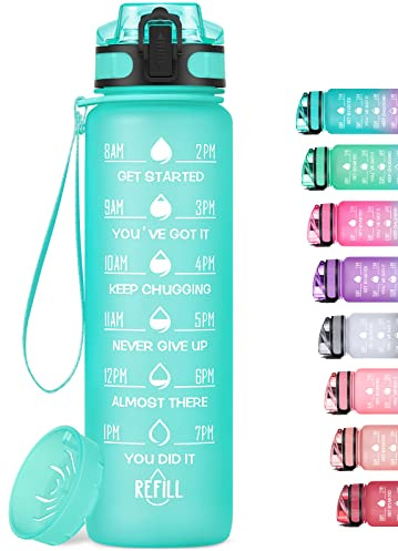 HydroPal Trinkflasche 1L mit Zeitmarkierung, BPA Frei Tritan Wasserflasche Auslaufsicher, Sportflasche für Fitness Büro Uni Fahrrad Outdoor