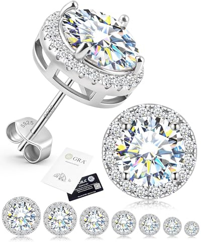 Delzzad Moissanite Earrings for Men, Solid S925 Sterling Silver and 18K Golden Plated Halo Stud Earrings for Women Valentine's Day Mother's Day - D Color VVS1 Hypoallergenic Dainty Moissanite Jewelry for Sensitive Ear, 3mm(0.1ct*2)