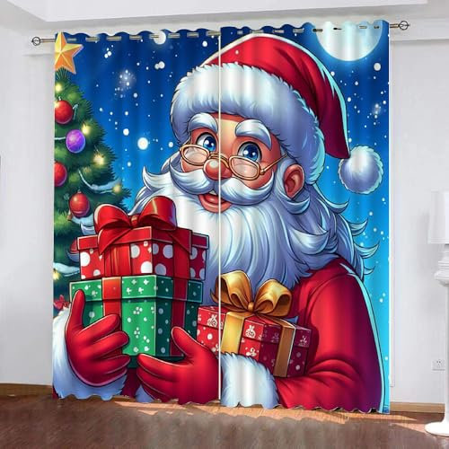 Gardinen Christmas Rot 2 Stück H 160Cm X B 100Cm,Vorhang Weihnachtsmann Blickdicht Ösen 2Er Set,Verdunklungsvorhänge Lichtundurchlässig Kinderzimmer,Kinder Vorhang Verdunkelung,A17