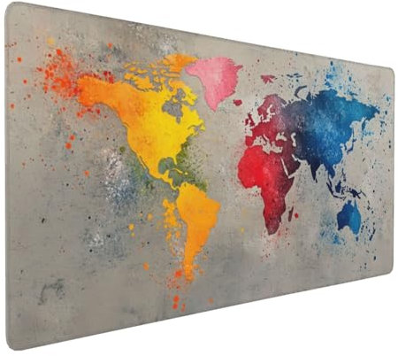 Gaming Mauspad XXL Farbe Mousepad 1000x500x4mm Weltkarte Verlängertes Mauspad Schreibtischauflage,Genähte Kanten Mauspad,Verbessert Präzision Geschwindigkeit Wasserdicht Geeignet für Büro und Spiele
