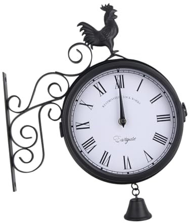Warmhm Schmiedeeiserne Doppelseitige Wanduhr Im Glockendesign Wetterfeste Outdoor-gartenuhr Ohne Batterie Geräuschlos Mit Römischem Zifferblatt Hängende Gartendeko in Schwarz