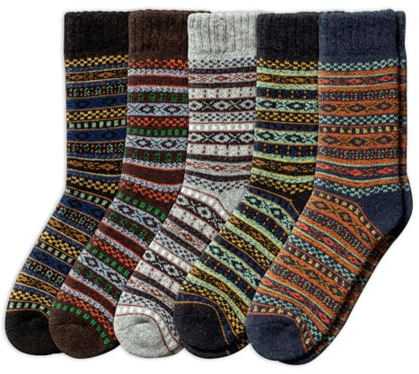 NORDIC Socks 5 Pairs, Merino Wool Socks for Men & Women, Winter socks, Warm socks (6-9, Arvid)