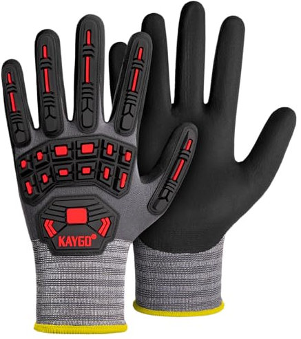 KAYGO Anti Impact Work Gloves with TPR Protection 3 Pairs, MicroFoam Nitrile Coated Grip, Impact Reducing Safety Gloves, Ideal for Automotive, Warehouse, Construction, DIY, KG18NT (Grey, L)