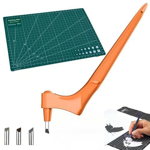 Craft Cutting Tools Pen,Pefctiordent Cutting Craft Tool, 360 Rotating Blade Paper-Cutter,with 15,30,45 Degree Engraving Head and Rotating Cutting Mat,for Stencil Scrapbook DIY Craft (Orange)