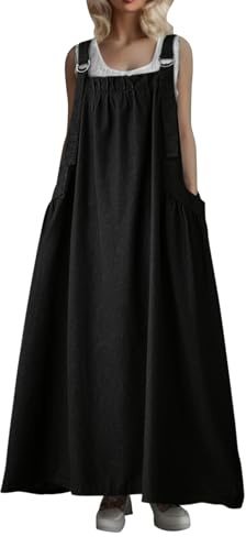 Minetom Donna Salopette Vestiti Jeans Vita Alta Baggy Denim Vestito Senza Maniche Overall con Tasche Lunghe Gonne A Nero XXL