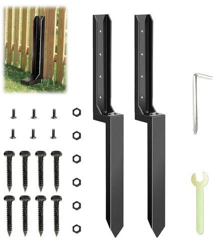 Fence Post Repair Kit – Thickened Garden Fence Post Spikes Repair Kit, Heavy Duty Metal Brackets for Leaning Wooden Posts, Adjustable U-Shaped Stabilizers with Anti-Rust Coating (2 PCS)