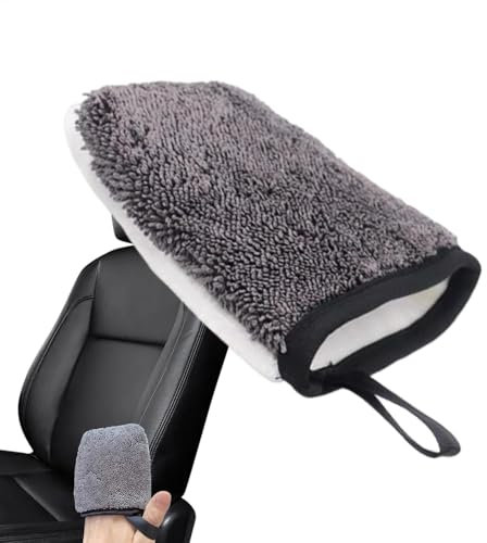 Guanti da lavaggio per vernice auto, guanti per decontaminazione in pelle per interni auto, 8 cm, in morbido poliestere portatile, strumento per dettagli per sedili in pelle, asciugamano ad