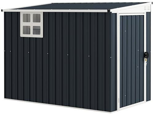 Outsunny Metall Gerätehaus 2,7m² 128x231x181cm Geräteschuppen mit Pultdach Fenster Abschließbarer Tür wetterfest Gartenhaus Outdoor Garten Schuppen für Hinterhof Außenbereich Dunkelgrau
