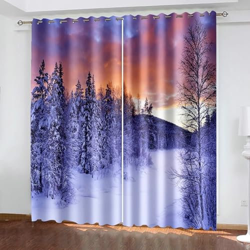 Bishilin Gardinen mit Ösen Blickdicht 2er Set 137x229CM, Vorhänge Winter Motiv Wald Zedern Verdunklungsvorhänge Jugendzimmer Kinderzimmer