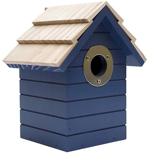 HENRY BELL MID BLUE BEACH HUT NESTING BOX WOODEN GARDEN BIRD NEST BOX FOR WILD BIRDS