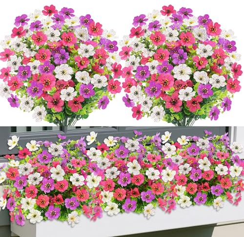 Epaing Künstliche Balkonpflanzen, 6 Bündel mit 3 Farben Kunstblumen für Draußen, Künstliche Blumen wie echt, Kunstblumen Balkon Wetterfest, UV-beständige Balkonpflanzen Künstlich für Innen Outdoor