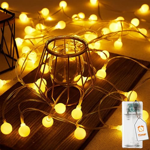 ALEGRE® LED Globe Lichterkette Batterie mit Timer, 3M 20 LED Warmweiß Kugel Lichterkette Außen Innen Batteriebetrieben, Lichterketten mit 6h Timer für Hochzeit, Kinderzimmer, Silvester, Weihnachten