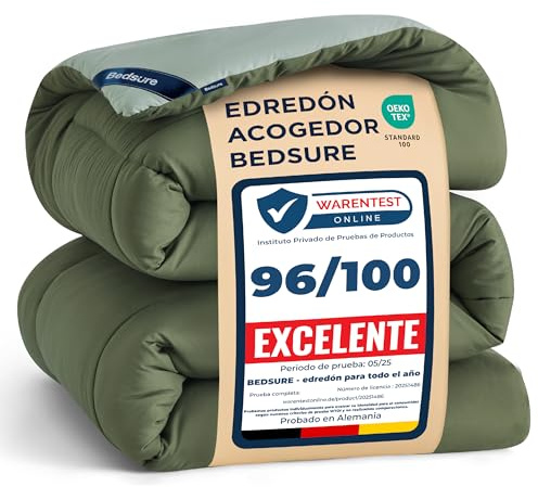 BEDSURE Täcke 240 x 220 året runt-täcke – täcke utan överdrag 240 x 220 cm 300 GSM – 4 säsonger täcken vändbara bronsgrön/isberggrön, mjuk varm filt för allergiker