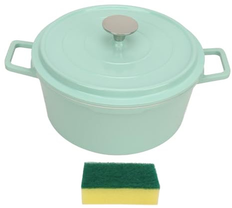 Zerodis Marmite émaillée à Double Anse, Antiadhésive, en Alliage D'aluminium et Céramique, Idéale pour la Cuisson du Lait, du Ragoût, de la Soupe ou du porridge. (vert clair)