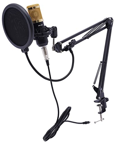 CHFUNE V8s Live Soundkarte mit Kondensator-Mikrofon - Professionelles Aufnahmegerät mit 16 Soundeffekten & Bluetooth (Schwarz/Rot/Gold) | Für Streaming, Karaoke & Studio | Inkl. Ständer & Zubehör