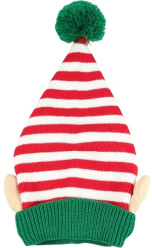 HiyyFloy Weihnachtsmütze Kleinen Ohren, Bommel, Weihnachtsstrickmütze, Mütze, Streifenmuster, Strickmütze, Elfen-weihnachtsmütze Für Erwachsene Und Kinder