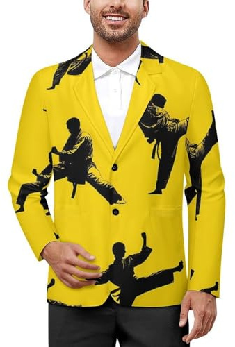 Taekwondo Silhouette Men's Blazer Jacket Classic Slim Fit Suit Coat for Business Wedding Casual Wear