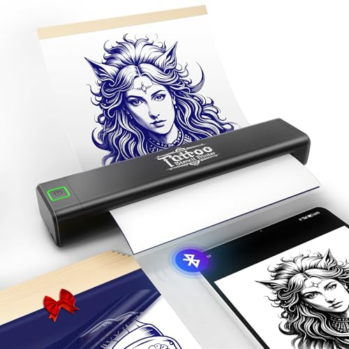 vretti Termocopiadora Tattoo Bluetooth, Impresora Termica Tatuajes, Máquina Stencil con 5 Hojas Hojas Papel de Transferencia, Compatible con Android & iOS