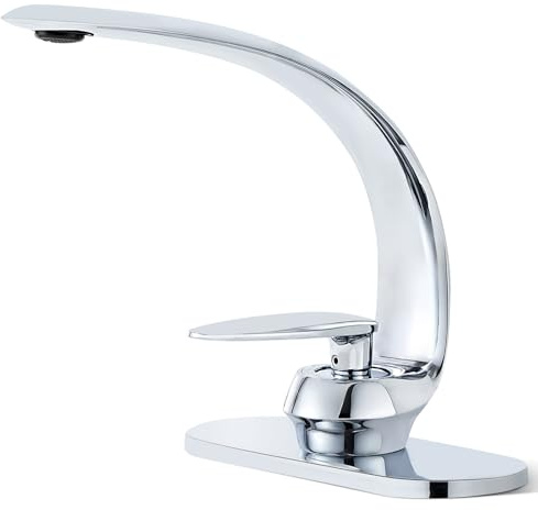 wasserhahn badezimmer bathroom faucets Hotel-Look Single-Hole Waschtischarmatur in Chrom, minimalistisch geschwungene Kalt-Warmwasser-Armatur für modernes Gästebad