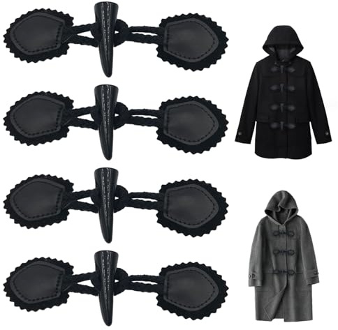 Dufflecoat-Knöpfe, Knebelknöpfe, 4 Stück, PU-Leder, Dufflecoat-Knöpfe, Vintage-Aufnähverschlüsse mit Harz-Hornknopf für Cape-Cardigans, Kleidungsknöpfe, für Strickjacken
