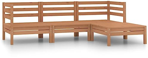 QJBSAVVA 4-TLG. Holz Gartenlounge Set Kiefer massiv Honigbraun 63,5 x 63,5 x 62,5 cm platzsparend modular Balkonmöbel Sitzgruppe Outdoor für Terrasse kleinen Balkon oder Wintergarten