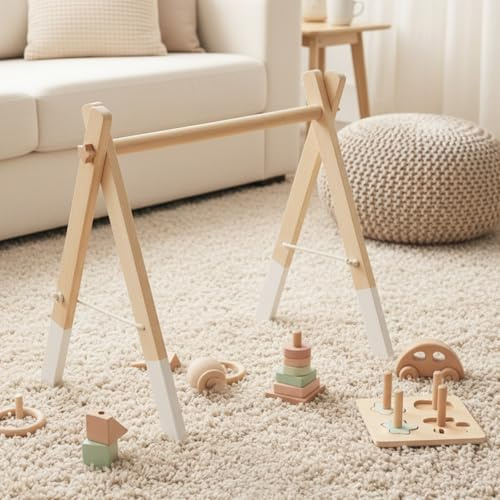 let's make Holz Baby Spielbogen - Natürliches Holz Activity Arch Montessori Spielbogen Wickeltisch für Babys ab 0+ Monaten - Baby Geschenk (Style A)