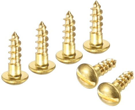 M METERXITY Wood Screws (M3.5 x 12mm, Brass) 60 Pcs - Slotted Round Head Self-Tapping Screw Apply to Woodworking/Furniture/Appliances Repair/Industry/Gardening