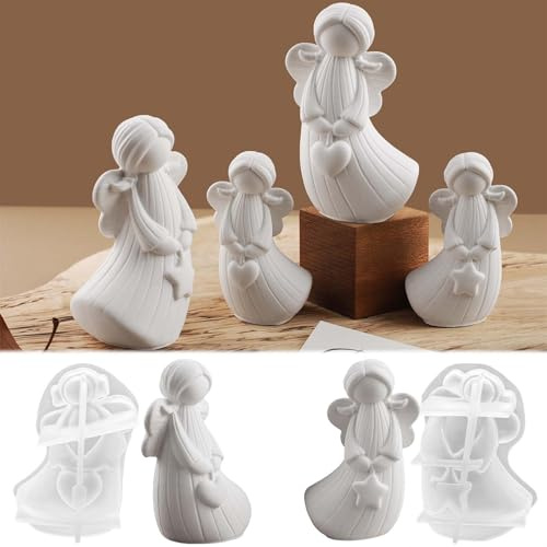 2 Stück Silikonform Engel FORMVERSITY, 3D Silikonformen Gießformen Engel Weihnachten Sterne Silikonform, Kerzen Formen Silikon Engel Gips Zum Gießen Herz, Gipsformen Zum Gießen für Bastelarbeiten, Diy