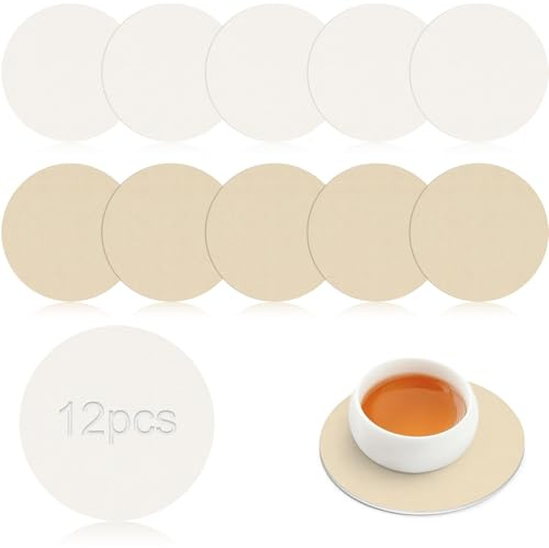 Leder Untersetzer Gläser, 12 Stück, Doppelseitige Glasuntersetzer | Leder Rundes Untersetzer, 10 cm, Rutschfest & Abwaschbar, Grau Weiß, für Kaffee, Bier, Tee, Becher, Wein, Kneipe