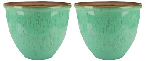 30cm Ceramic Look Plant Pot Set Of 2 – Large Glazed Indoor & Outdoor Planters, Modern Round Flower Pots for Patio, Balcony, Garden & Home Décor, Weather Resistant Decorative Planter - (Turquoise)