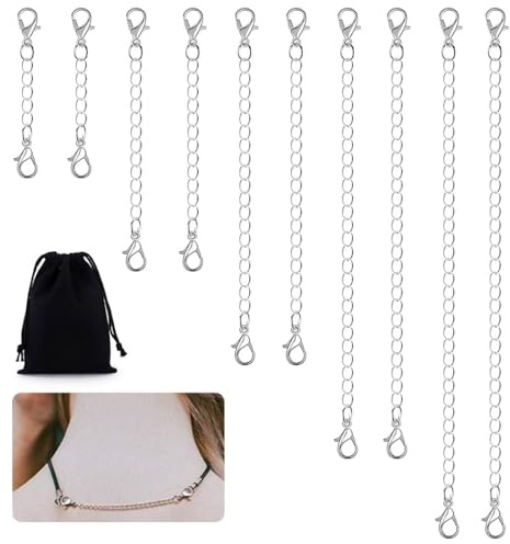 LYITZW 10 Piezas Extensor De Collar, Extensión De Cadena De Pulsera, Extensor De Cadena De Acero Inoxidable, Extensores De Cadena, Extensión De Joyas, Para Fabricación De Bisutería, Para Mujer