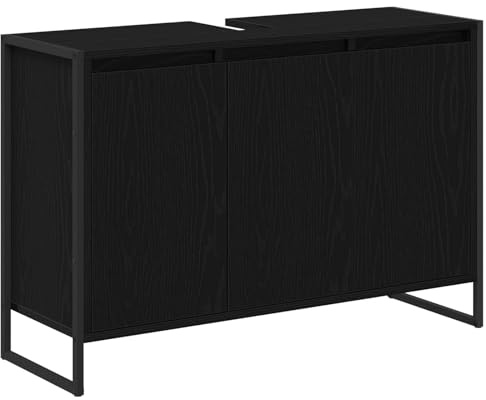Ezbryzmatic Bathroom Cabinet Black Satin Satin Oak Look 90 x 30 x 60 cm Includes 3 Doors Sturdy Chipboard for Towels and Toiletries Industrial Design Included