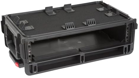 SKB Studio Flyer Rack Case - 2U Waterproof Carry-on with Laptop Surface, Molded Rack Rails, Rubber Cleats and Quiet Wheels, Ideal for Musicians, Black
