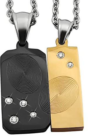 Hanessa 2 Stück Personalisierte Kette mit Gravur Edelstahl 50 cm mit Anhänger Rechteck mit Strass-Stein in schwarz gold - Personalisierte Geschenke Damen Herren Freundin Freund - Partner Halskette
