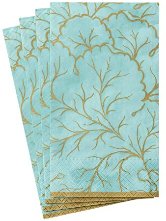 Caspari Gilded Majolica Paper Guest Towel Napkins in Aqua, 15 Per Package