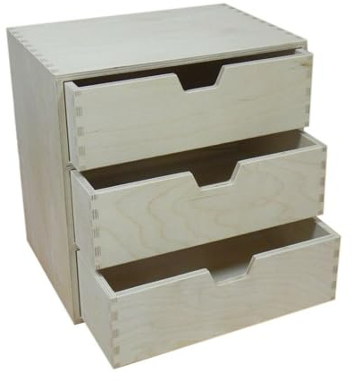 Wooden World - Holzkommode mit 3 Schubladen aus Sperrholz 28,5 x 28,5 x 20 cm | Schreibtisch-Organizer, für Decoupage, Brandmalerei und Dekoration