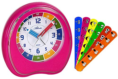 Atlanta Kinderwecker Mädchen ohne Ticken mit Schnapp-Armband für Kinder - 1953/17 AB (Rosa)