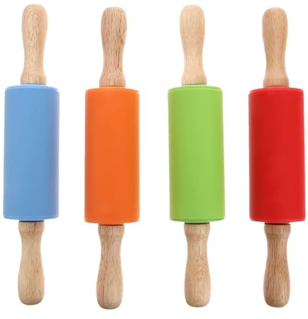STOBOK Silikon-Rollstift Zum Backen Für Kinder Mini Nudelholz Mit Ergonomischem Griff Kompakte Teigrolle Für Kleine Hände Leicht Zu Reinigen 4Er Pack Für Küche Und Backen