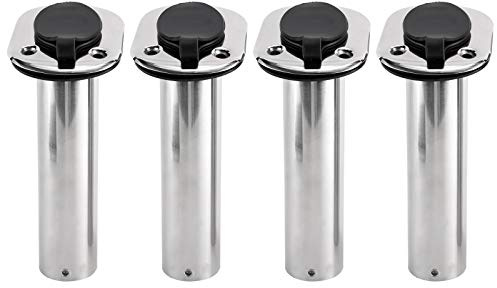 YaeMarine 4Pcs Stainless Steel Rod Holders with Rubber Cap, Liner, Gasket (15 Degree)